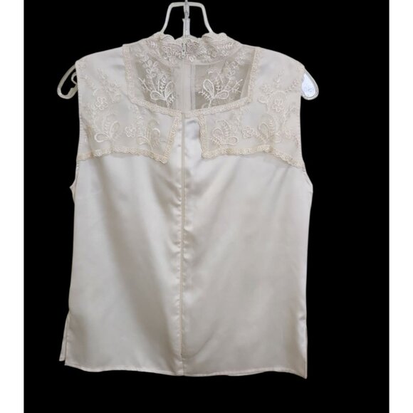Vintage Designer custom made lace and satin sleeveless zipper blouse. - Picture 2 of 2